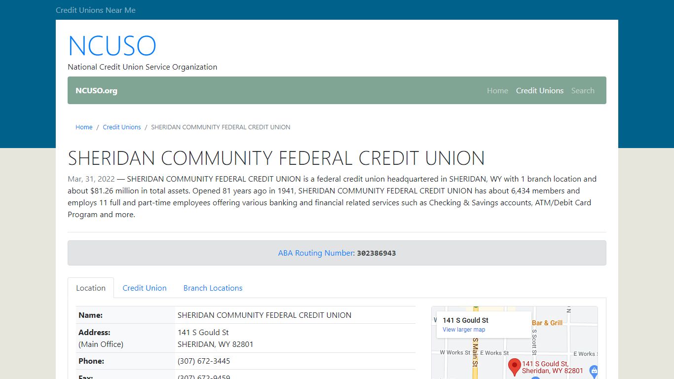 SHERIDAN COMMUNITY FEDERAL CREDIT UNION - NCUSO.org